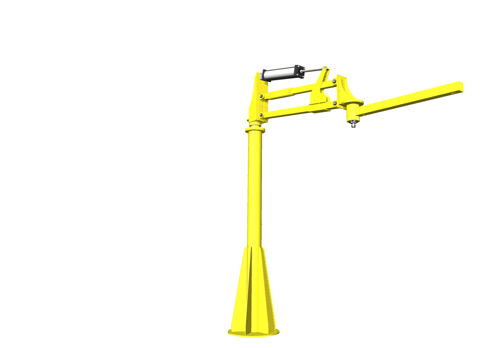 Bright yellow pneumatic drilling machine with a long arm, designed for efficient drilling in construction projects.